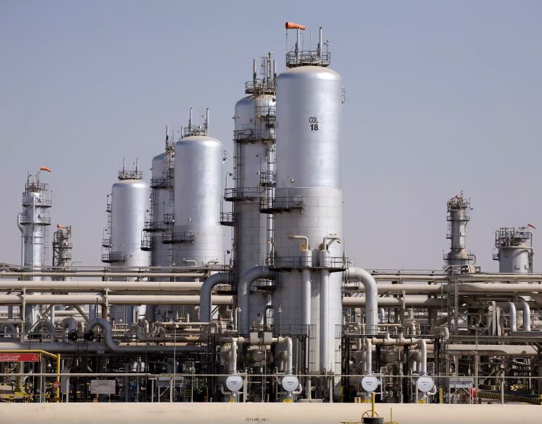 Industrial plant processing facility with tanks and piping